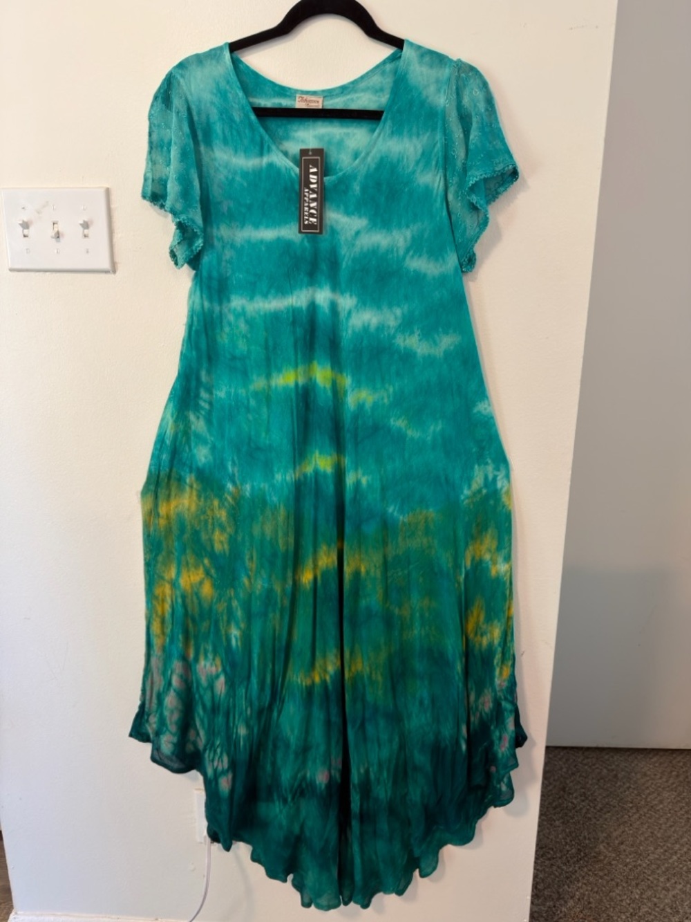Advance Apparels Tie Dye Handkerchief Hem Dress OS Teal Green